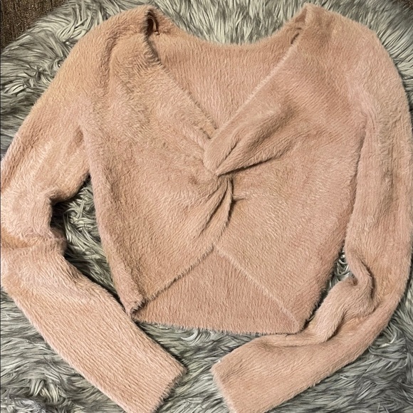 aerie Dresses & Skirts - Aerie tan Fuzzy Twist-Front Sweater